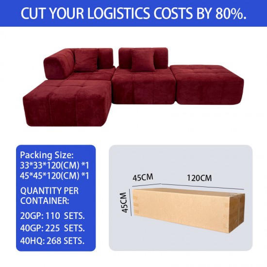 S210 wholesale compression living room furniture modern sectional modular L shape linen velvet vacuum package compressed sofa set