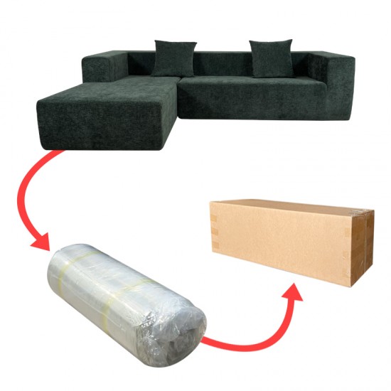 S221 green 2024 popular living room compression modern home furniture modular L shape compressed fabric velvet couch sofa set