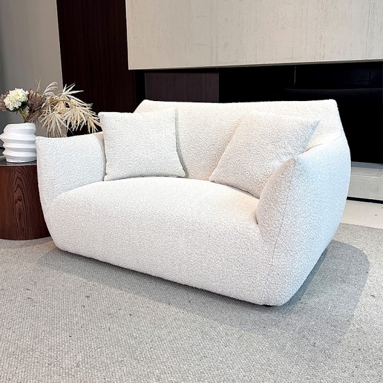 S254 Oem Factory Modern Minimalist White Teddy Fabric Cream Two Seater Beanbag Vacuum Compressed Sofa for Wholesaler