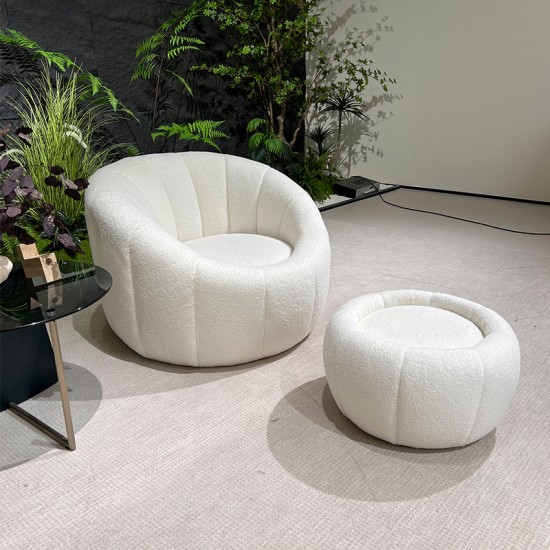 S215 Wholesale Vacuum Compressed Modern Round Foam Single Sofa Chair White Teddy Lazy Pumpkin Accent Sofa Chair