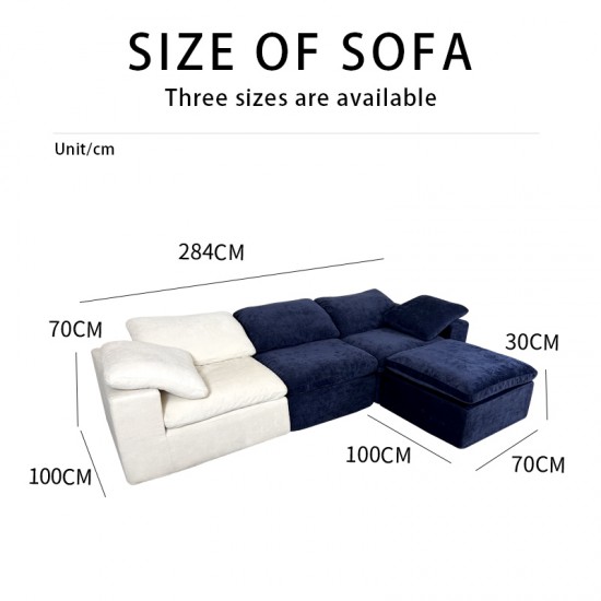 S231 Modern Overstuffed Comfortable L Shape Modular Sectional Boneless Foam Couch 3 Seater Compressed Cloud Sofa with Ottoman