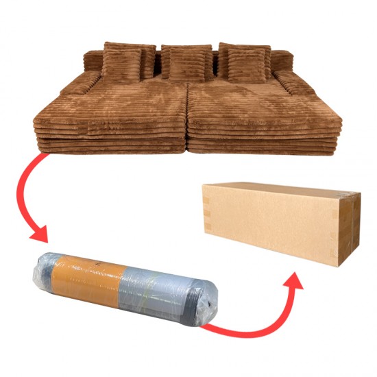 S232 OEM Factory Modern Corduroy Fabric Design Modular Sectional Boneless Couch Vacuum Compressed Sofa with Ottoman