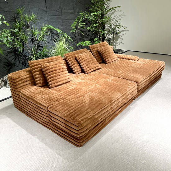 S232 OEM Factory Modern Corduroy Fabric Design Modular Sectional Boneless Couch Vacuum Compressed Sofa with Ottoman